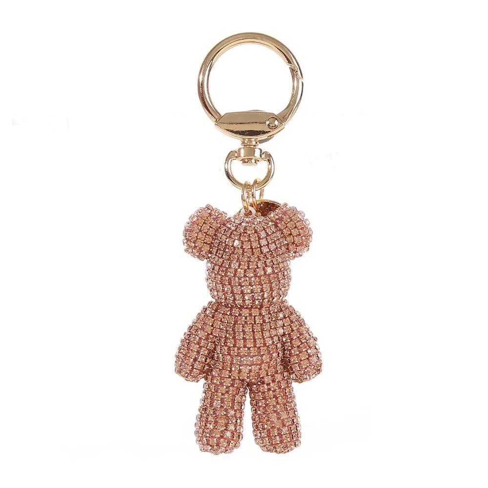 Handmade Cartoon Rhinestone Bear Keychain Metal Bag Hanging Bear Pendant Ornaments Animal Car Keyring Gift