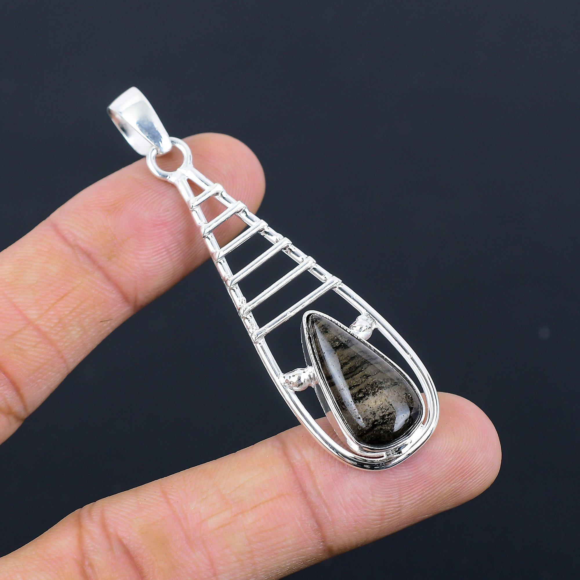 Honey Dendrite Stone 925 Silver Daughter Elegant Ethnic Art Deco Pendant Jewelry