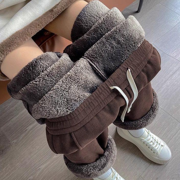 Lamb Velvet Wide-leg Pants, Women's Pants, Warm and Velvet Winter Casual Loose Thickened Straight-leg Pants