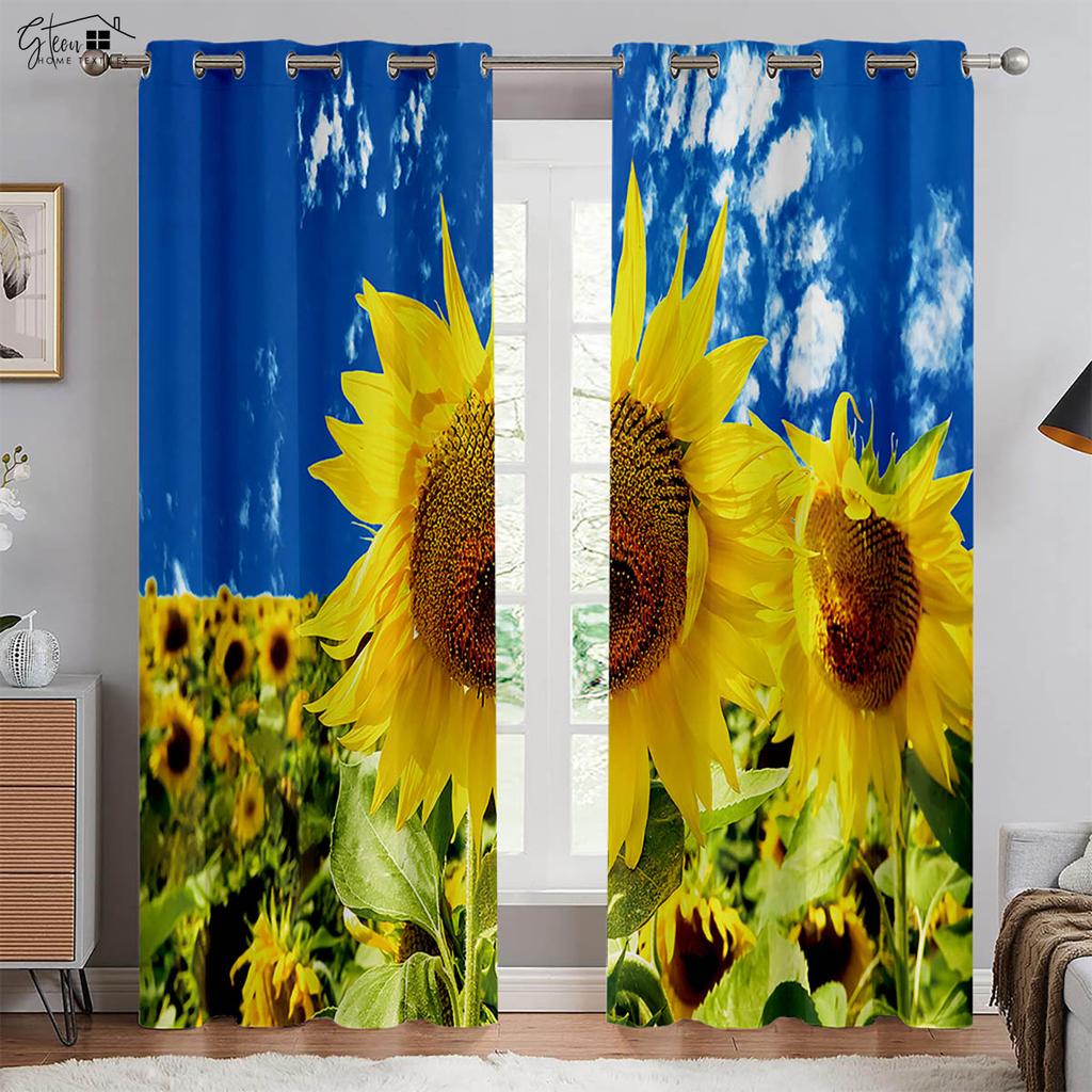 Flower Sunflower 3d Printing Curtain Light Blocking Heat Insulation Curtain Bed Room Living Room Study Light blocking Decoration Drapes