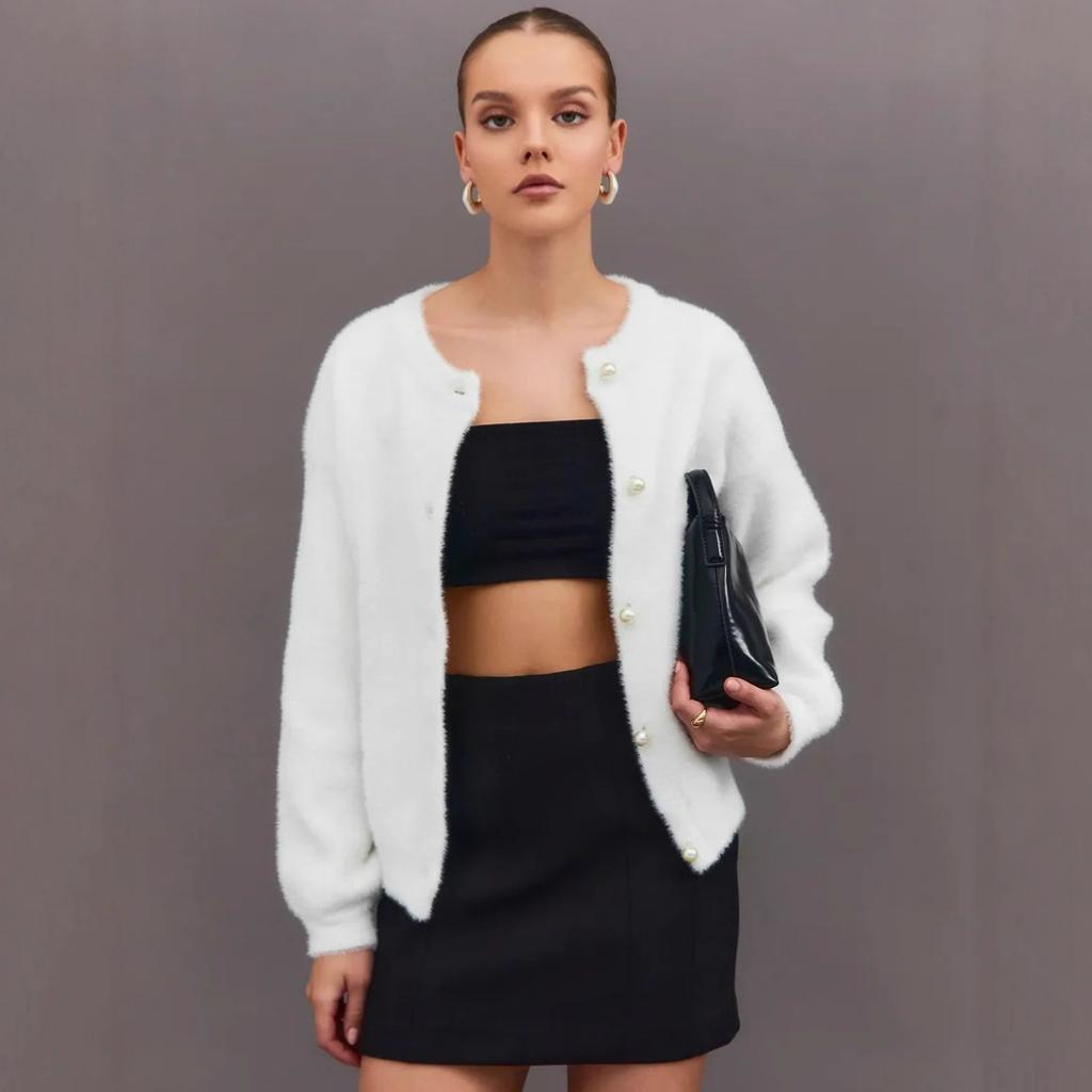 White imitation mink fleece cardigan sweater women's autumn and winter new short plush top loose lazy wind knitted jacket