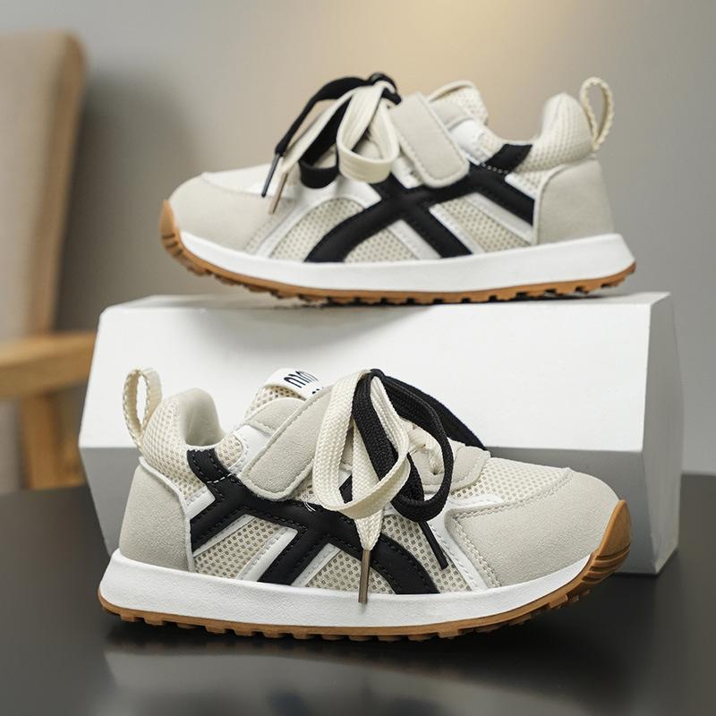 Douyin popular children's moral training shoes, primary and secondary school students Velcro free lace-up decorative Korean version of mesh Forrest