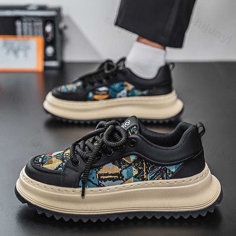 

2026 Spring Niche Design Fashi Trend Casual Shoes for Men Comfortable Versatile Printed Breathable Thick Soled Chunky sneakers 44