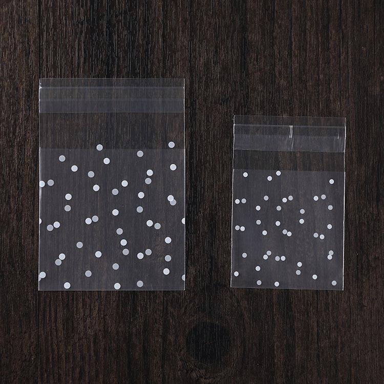 White Polka Dot Frosted Self-Adhesive Bag for Nougat, Biscuit, Candy, and Pastry Packaging