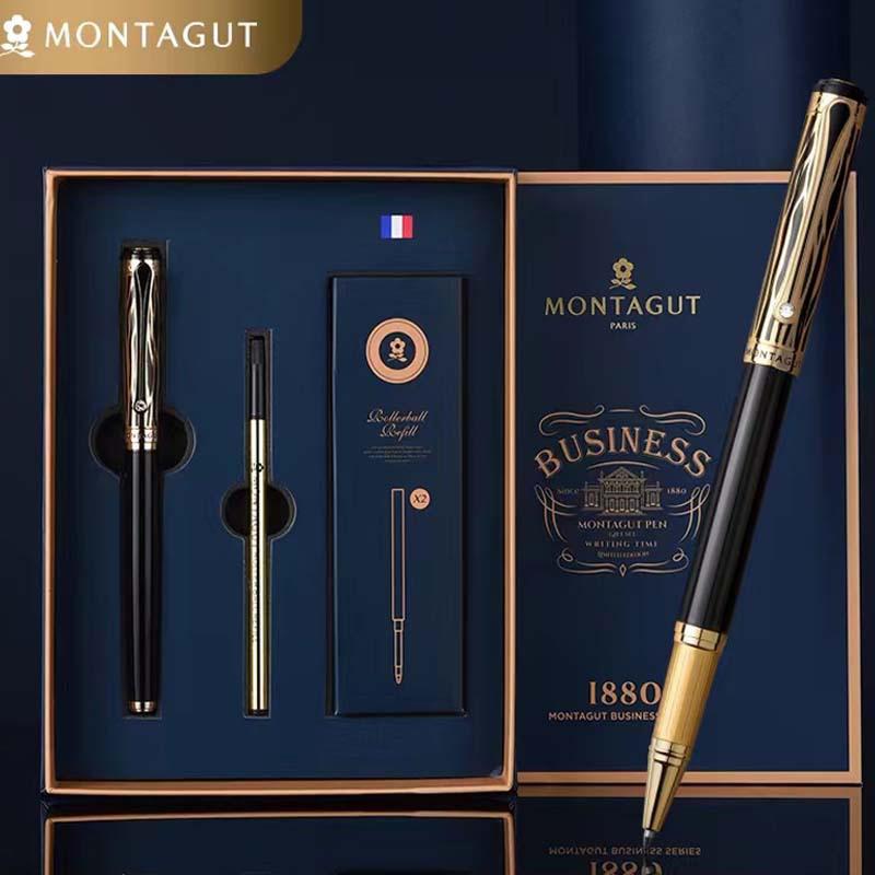 Montagut 816 Luxurious Golden Black & Golden Jewel Trim Iridium Roller Ball Pen For Office School Home Writing Gift Pen