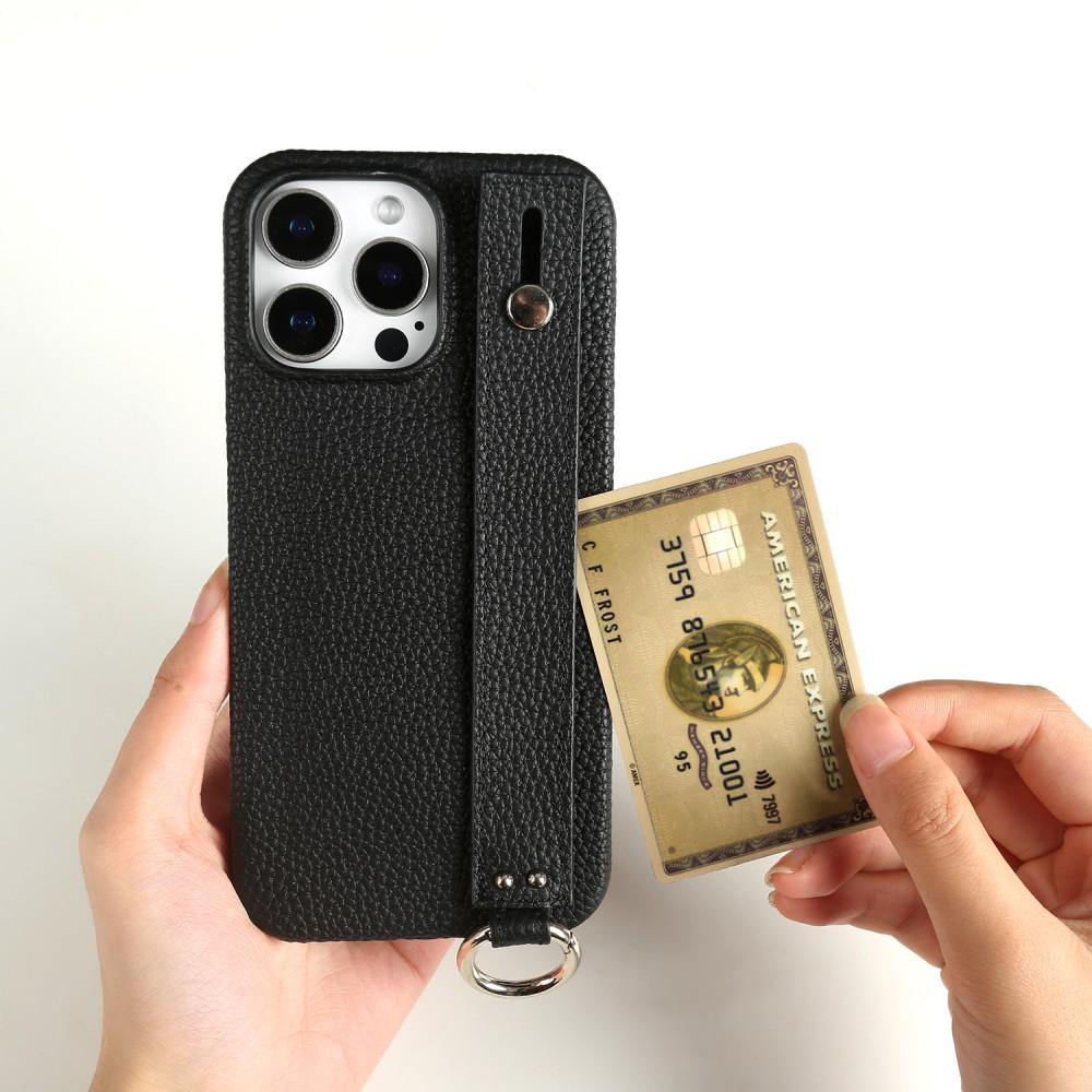 Premium Genuine Leather Case For iPhone 16 Pro Max Phone Cases 15Pro 14 13 12 11 Wristband Strap Bracket Back Card Holder Cover