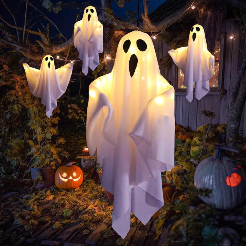 White Ghost Led Hanging Lights For Halloween Festive Decor Spooky Atmosphere