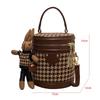 Bucket Bag Plaid Woolen Handbag Fashion Designer Small Handbag Female Mini Crossbody Bag Round Cylinder One Shoulder Bag