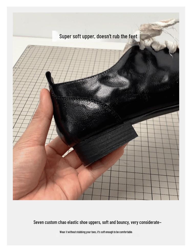 Retro Square Toe Chunky Heel Leather Ballet Shoes for Women