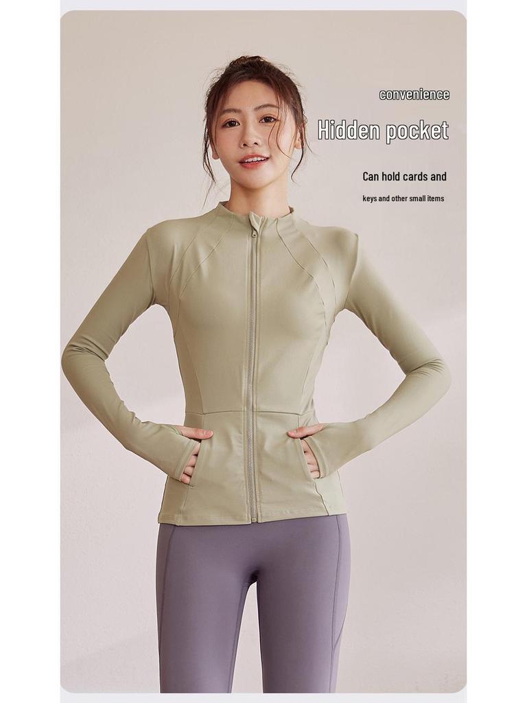 Nude Feel Fitness Wear: Slim-Fit Long-Sleeve Yoga Jacket with Zipper Pocket