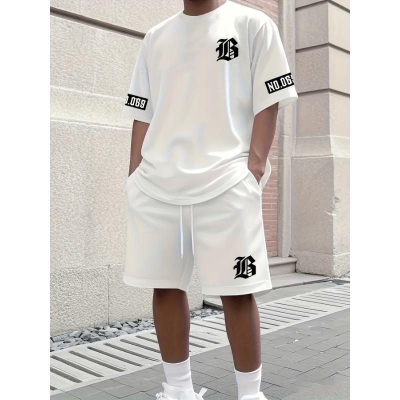 Men's Letter Pattern Casual Sports Set - Short Sleeved Shirt and Shorts