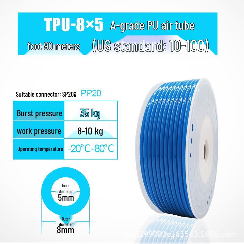 High-Pressure Transparent Explosion-Proof PU Pneumatic Air Hose for Compressor/Pump - Sizes 8*5, 10*6.5, 12, 14, 16