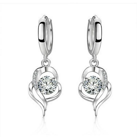 Silver-Plated Heart-Shaped Korean Style Earrings for Girls