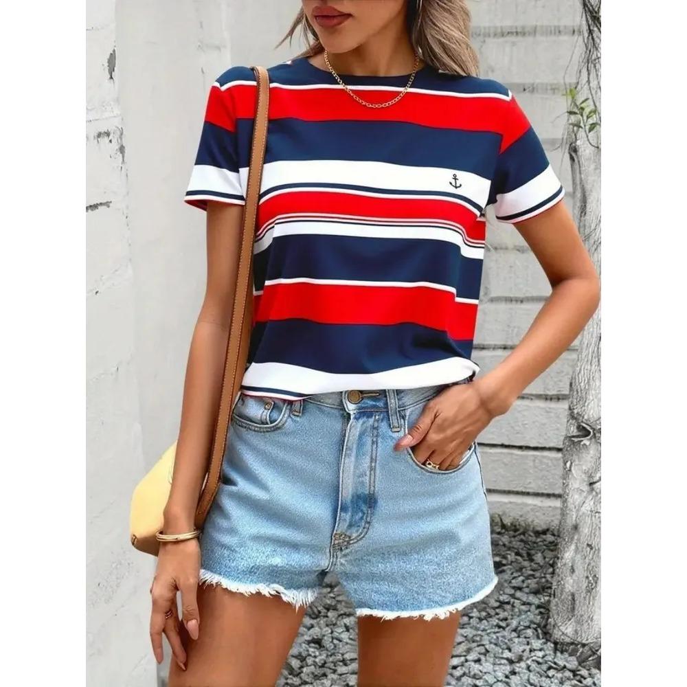Summer Women's Casual Fashion Creative Casual Daily T-shirt Loose Casual T-shirt 3D Digital Color Printed T-shirt