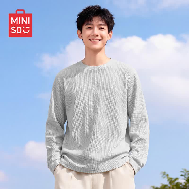 MINISO Men's Waffle Knit Long Sleeve T-Shirt