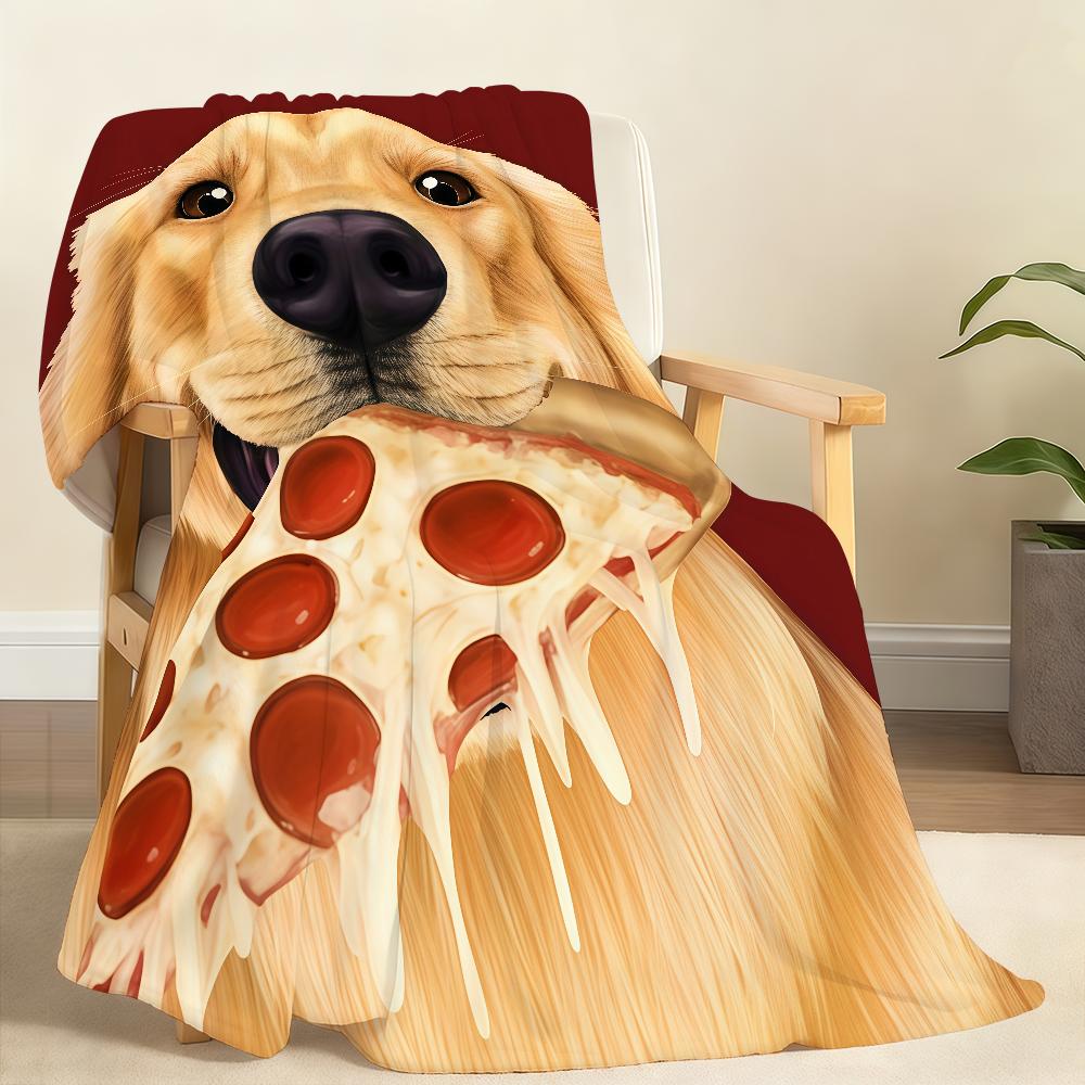 Funny Cute Puppy Eating Pizza Vintage Animal Blanket For Soft Throw Blanket for Picnic Bed Sofa Home Bedroom CozyWarmComfortable