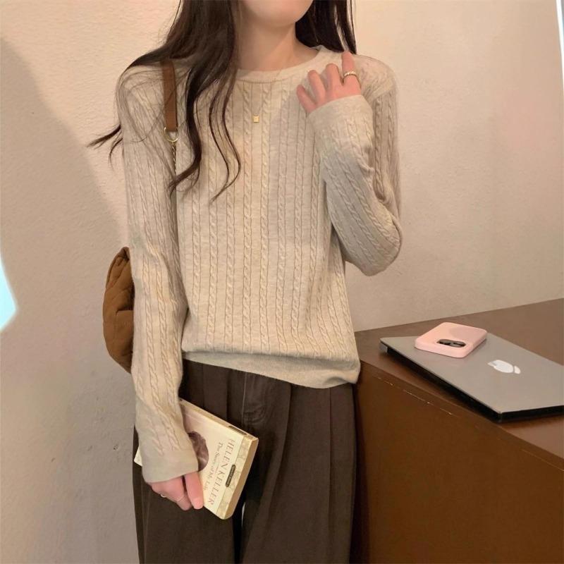 Simple Lazy Style Knitted Sweater Autumn and Winter Design Sense Twist Inner Bottoming Shirt Women's Age-reducing Top