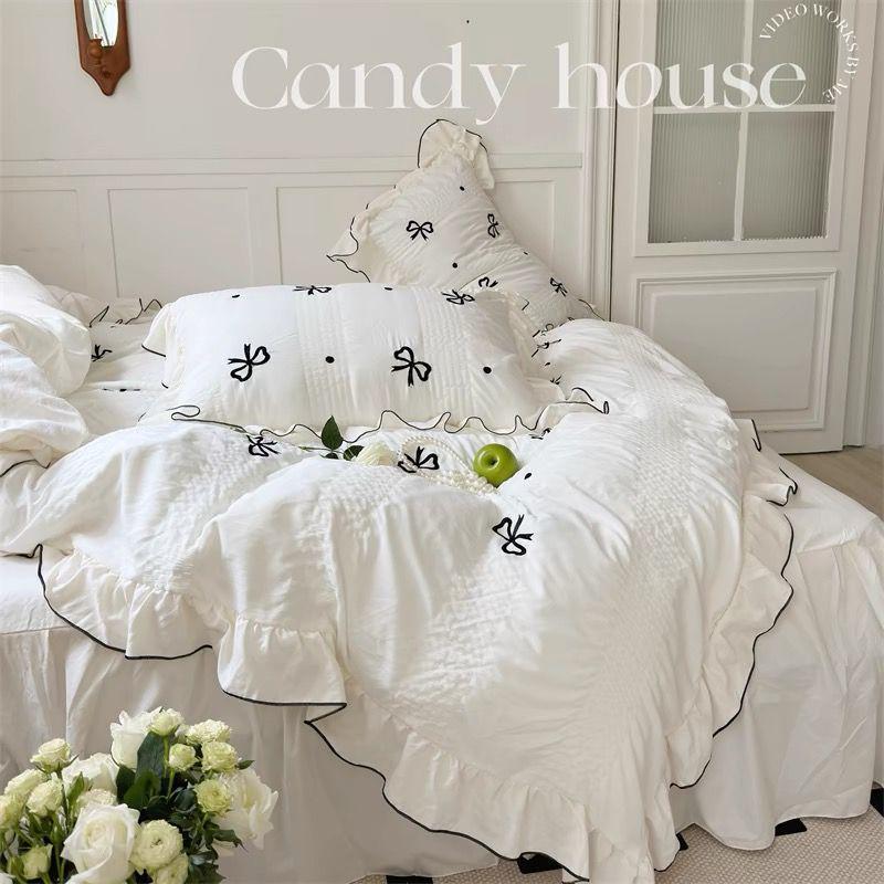 

G5Z Корейский Стиль Цветочный Муслин Комплект Постельного Белья, Девичий Кружевной, Четырех- или Трех-предметный для Общежития 150x200cm Dormitory Three-Piece Set