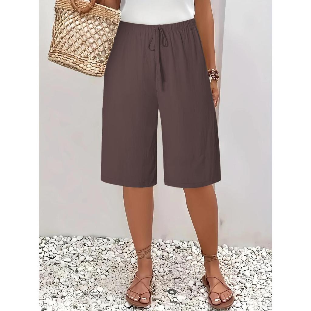 Ladies, Casual Pants, Fashionable, Solid Color, Cropped Pants, Mid Length Pants