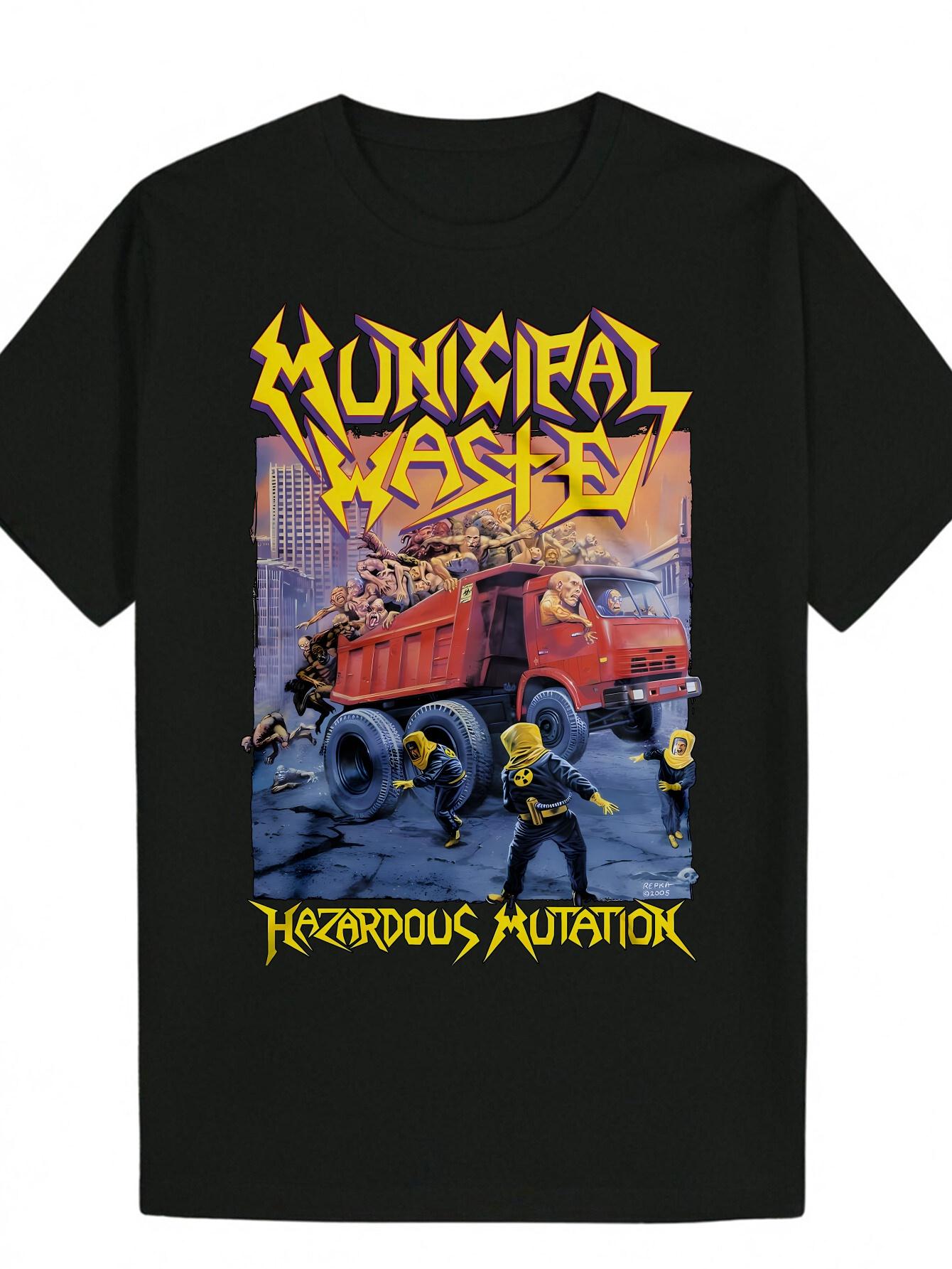 

Punk Rock Graphic T-shirt - Municipal Waste & Hazardous Mutation Design - Black Heavy Metal Tee - Breathable Polyester Shirt for Concerts M