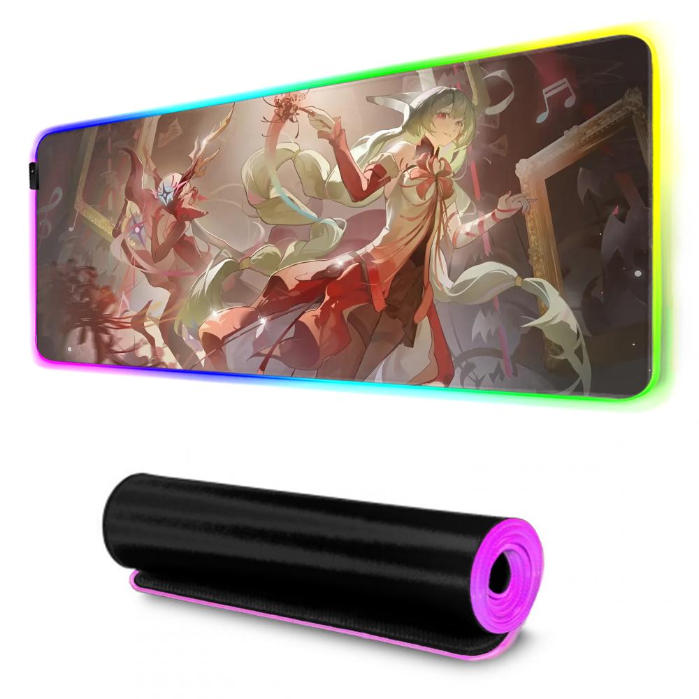 Phrolova wuthering Mauspads RGB Gaming-Mauspad Großes LED-Pad PC-Schreibtischmatte Leuchtendes Mauspads Große Tastaturmatten Tischteppich Mit