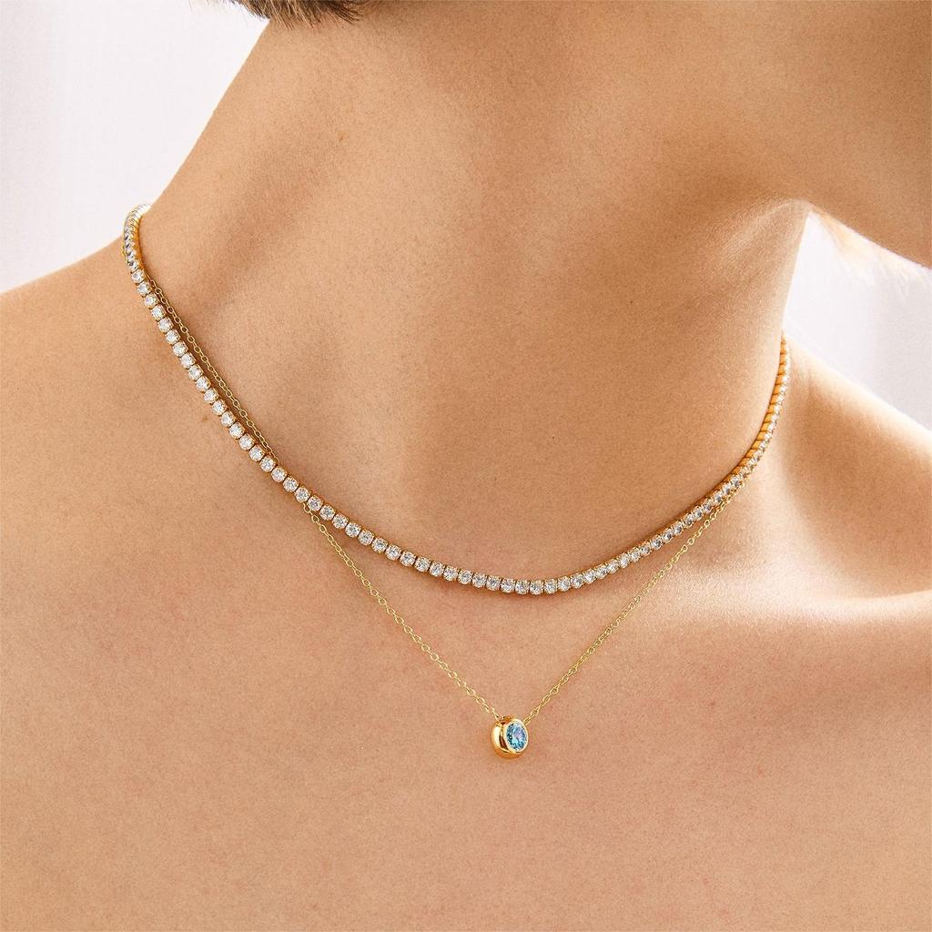 Women's Classic Zodiac Birthstone Pendant Necklace, Twelve Zircon Stones, Copper Round Design