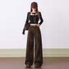 Women's American Casual Leopard Print High-Waisted Wide-Leg Jeans, Autumn/Winter 2025, Loose-Slimming, Floor-Length Pants