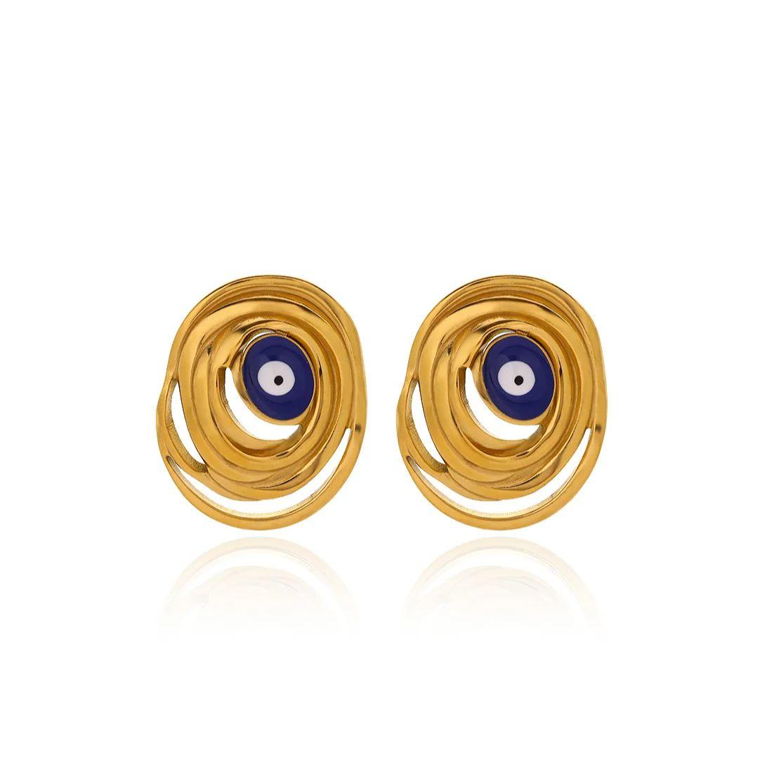 Stainless Steel Spiral Evil Eye Earrings For Women Gold Color Blue Evil Eye Earring Retro Christmas Jewelry Gift