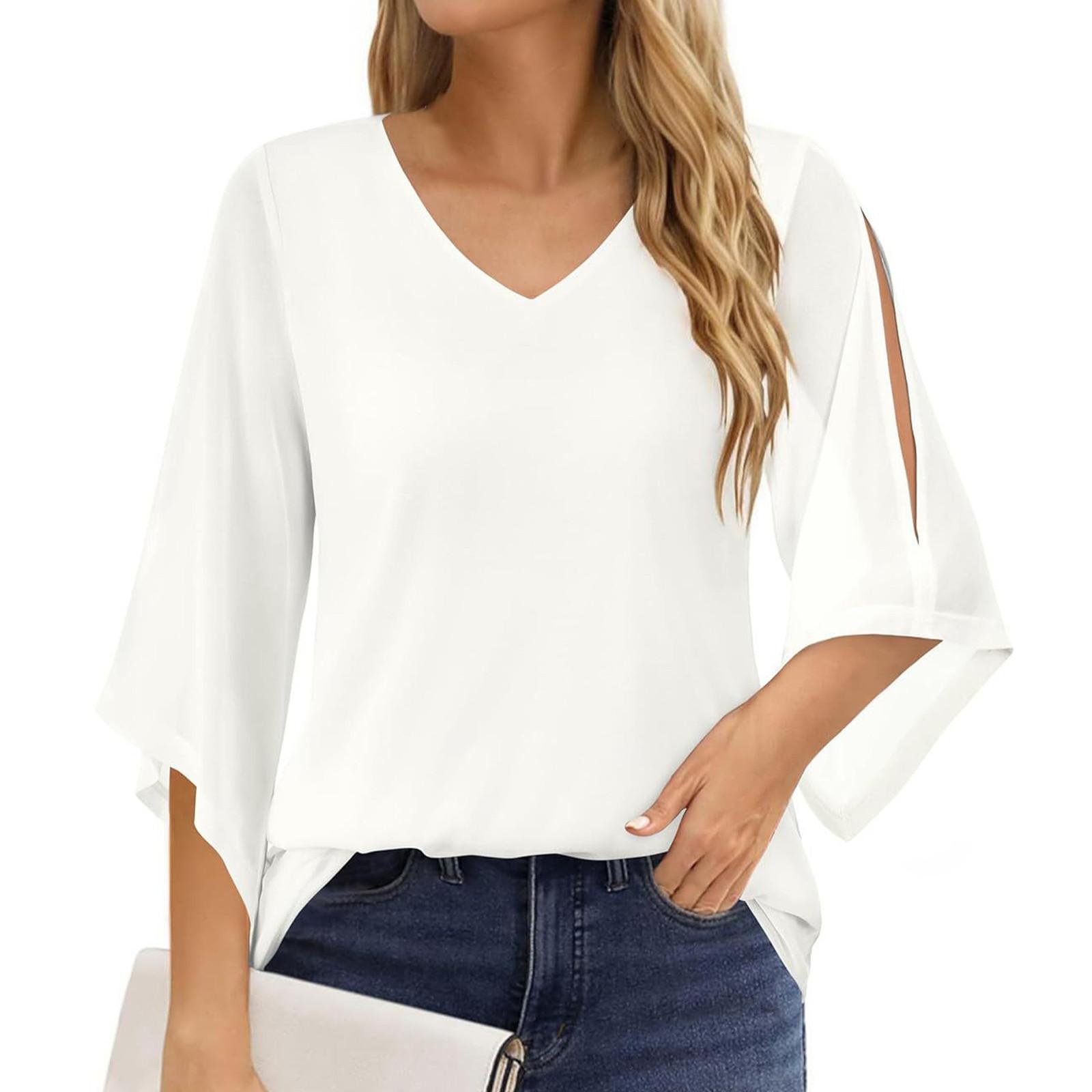 

Женский однотонный топ с рукавами-трубами и рукавами семь четвертей XL белый