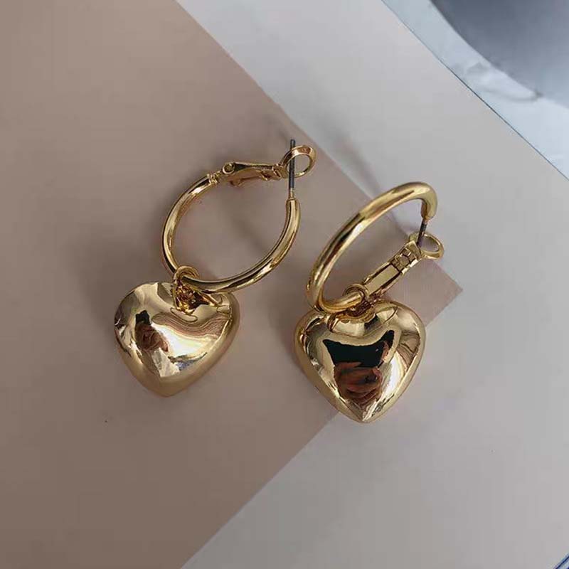 

2026 Fashion Metal Love Smooth Pendant Earrings For Women Exaggerated Gold Color Big Heart Statement Earrings Party Zircon Gift