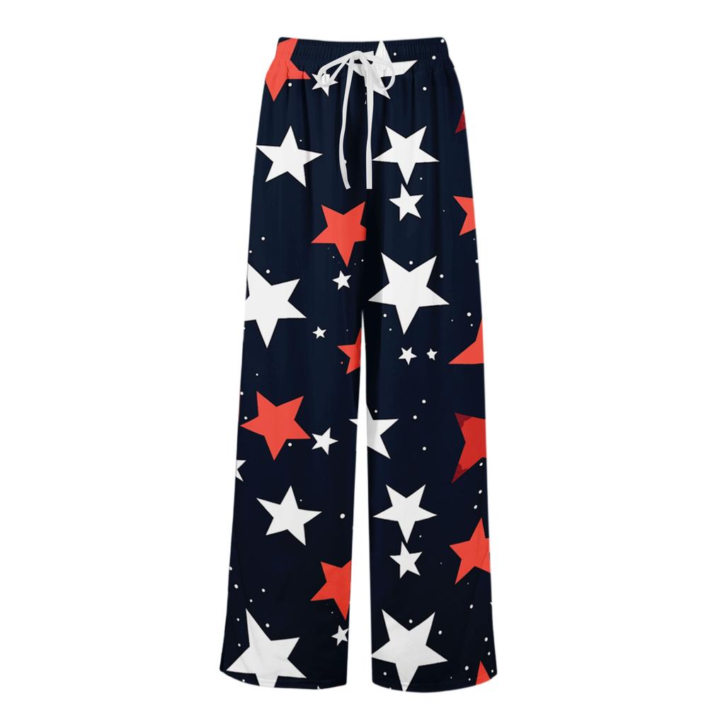 Damen locker lässige weite Hosen mit Unabhängigkeitstag-Aufdruck, elastischem Bund mit Kordelzug und Taschen