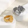 MamacitaSlay 316L Stainless Steel Mixed Color Planet Relief Oval Ring 18K Gold Plated Waterproof Jewelry Women's Unique Ring