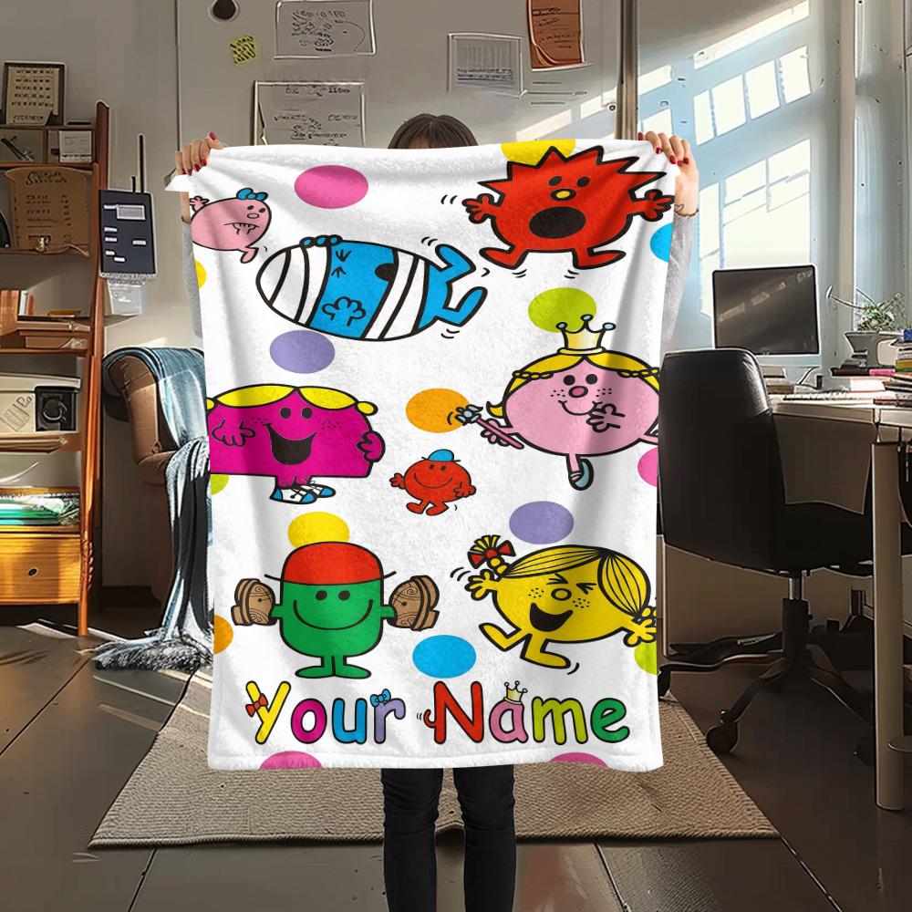 1PC Custom Name Mr. Men Little Miss Patterned Flannel Blanket Suitable For All Seasons for Home Decor Warmth and Comfort Gifts Holiday Present -HE160