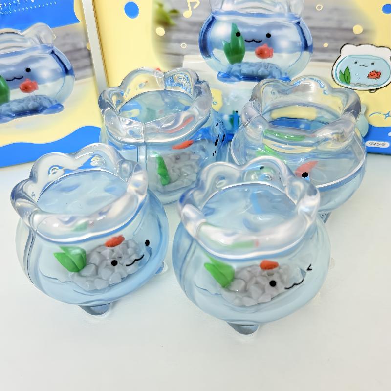 1Pcs Desktop Decoration Mini Transparent Goldfish Tank Jun Expression Blind Box Kawaii Mini Figure Surprise Gifts