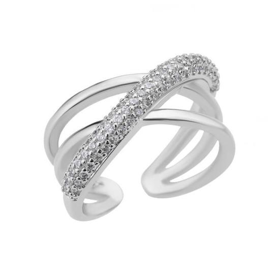 Finger Ring Adjustable Open Design Multi-Layer Interlaced Winding Shape Finger Band with Full Rhinestone Inlay Jewelry Gift