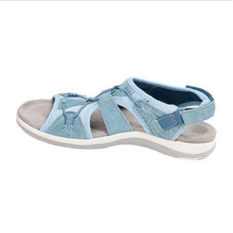 New slope heel sandals round head Velcro retro one-word large size beach solid color sandals women