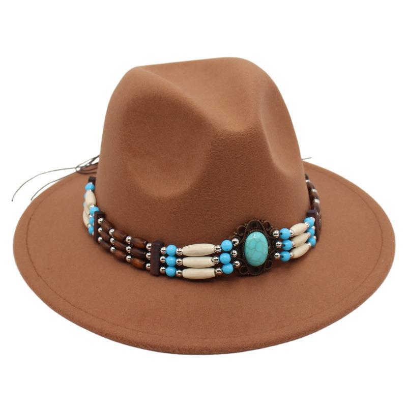 Turquoise Ethnic Style Top Hat, Foreign Style Jazz Hat, Retro Felt Hat, Spanish Temperament Plush Woolen Hat