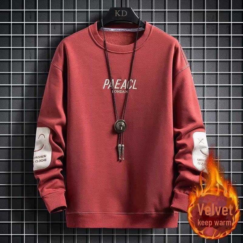 Stylish Men's Spring/Autumn Youth Sweatshirts: Velvet-Lined, Long-Sleeve, Loose Fit for High Schoolers