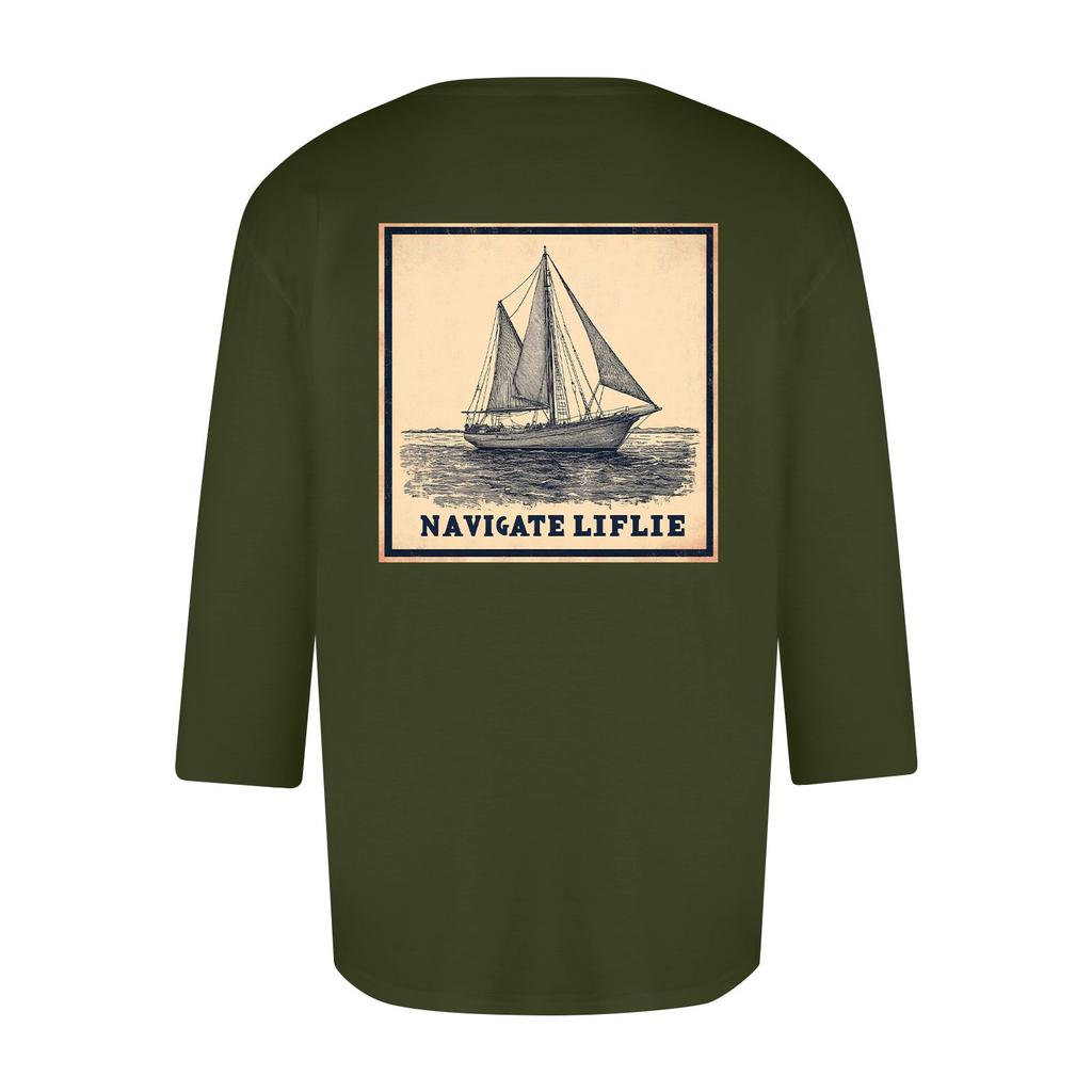 Men's casual and fashionable printed round-neck three-quarter sleeve top T-shirt