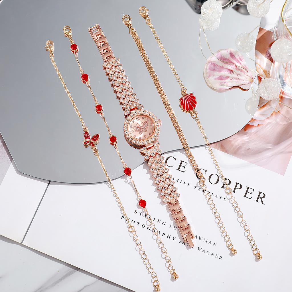 No Gift Box New Women's Watches Versatile Butterfly Dial Accessory Set of Five Pieces Suitable for Holiday Gifts