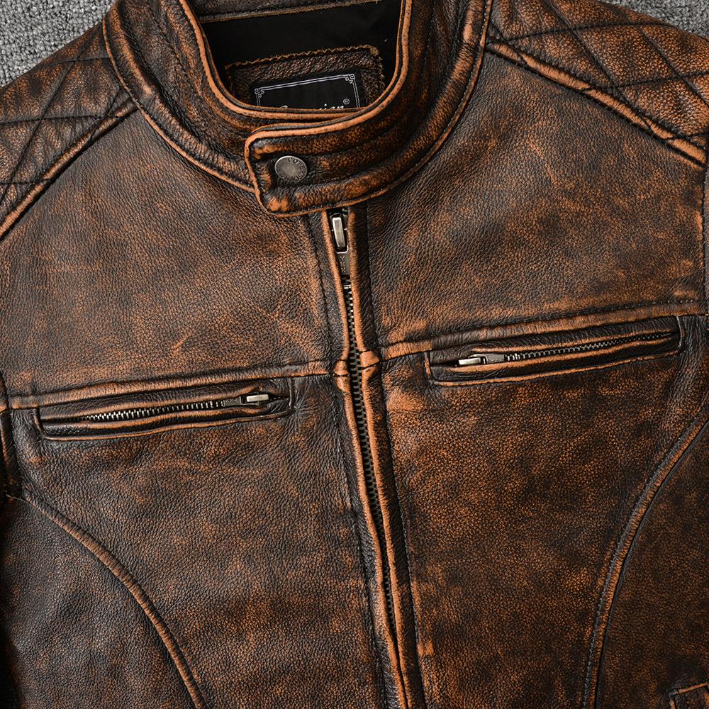 Motorcycle Jackets Slim Fit Genuine Cow Leather Jacket Men Cowhide Coat Riding Biker Jackets For Men Clothing Autumn