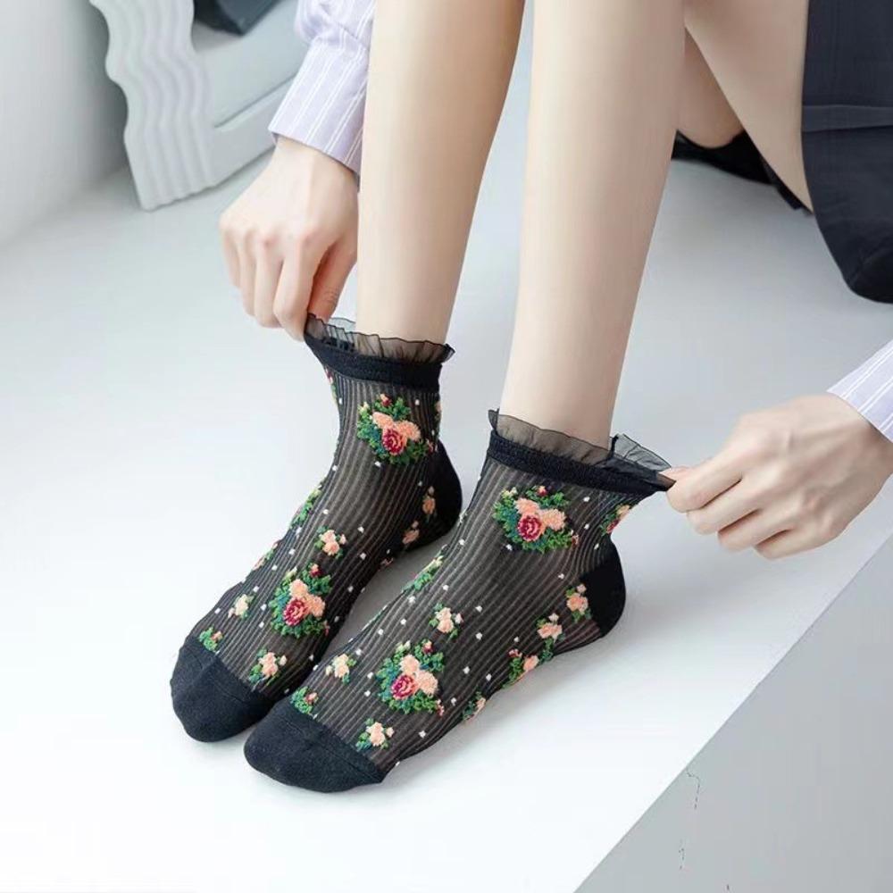 Floral Embroidery Casual Socks Lolita Lace Ruffle Sports Socks Women Cotton Socks