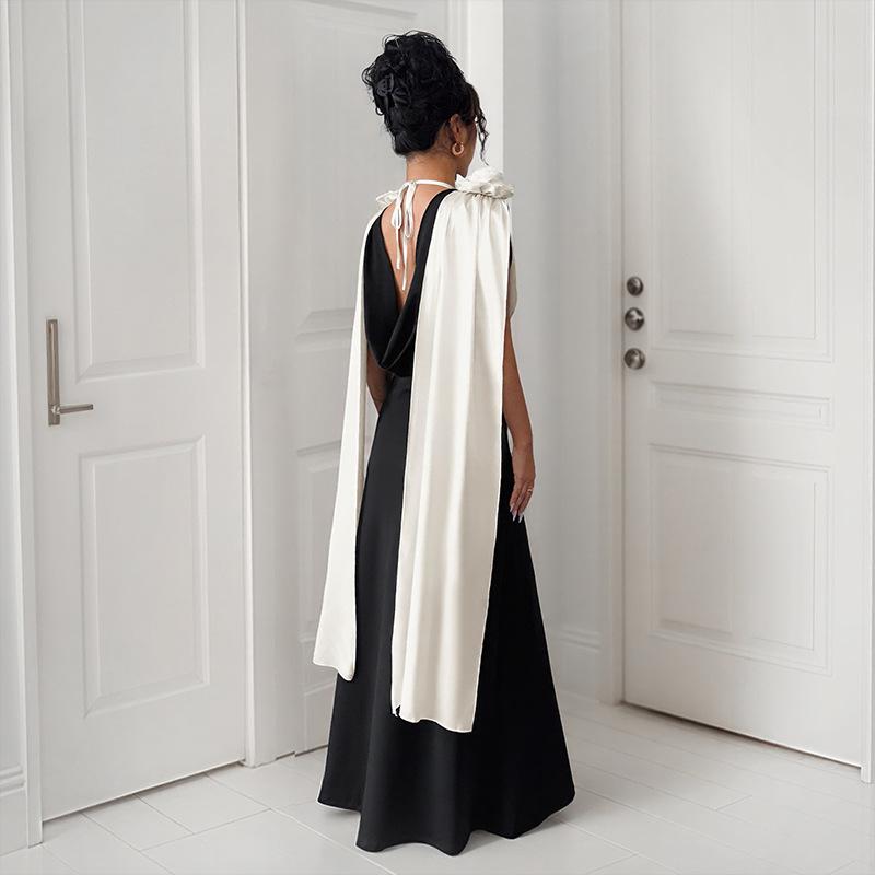 Dinner Wedding Party High Feeling Elegant Style V Neck Color Collision Sleeveless Dresses