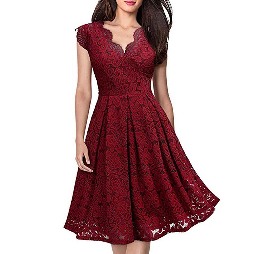 Women'S Lace Color Waistband Dress V-Neck Sleeveless Dress Casual Dress Cocktail Dress