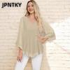 JPNTKY Damen Mode Lässig Einfarbiger Druck Langarm V-Ausschnitt Blusen & Hemden