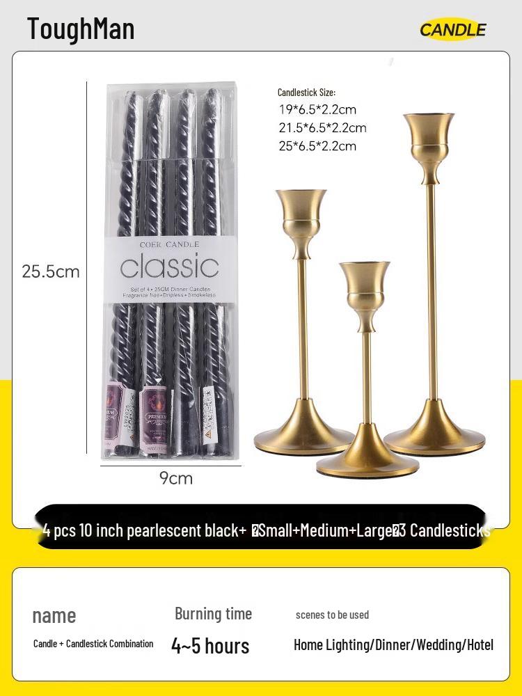 Gold Spiral Candlestick for Romantic Candlelight Dinner - Long, Smokeless, White Candle