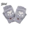 Fingerless Gloves with Flap Cover Furry Cat Paw Thermal Gloves Flip Top Mitten Button for Women Winter Cozy Outdoor Cold Weather Plush Half