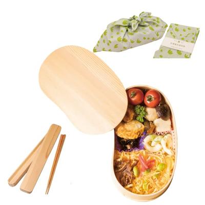Yamaga Lacquerware Original Set: 1. Bentwood Bento Box 2. Chopsticks and Chopstick Case Set 3. Azuma Bag (Bento Wrap) 3-Piece Beginner's Set. Small, B