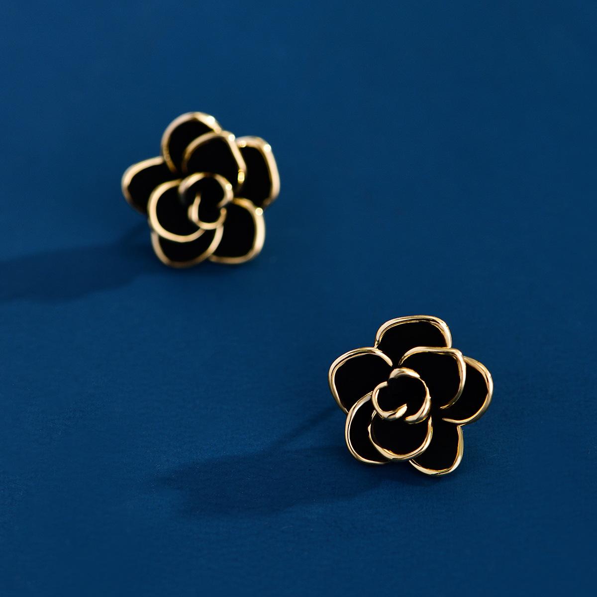 

Women s Light Luxury Design Elegant Black Drip Oil Camellia Earrings Fashionable And Versatile, Niche Design Earrings