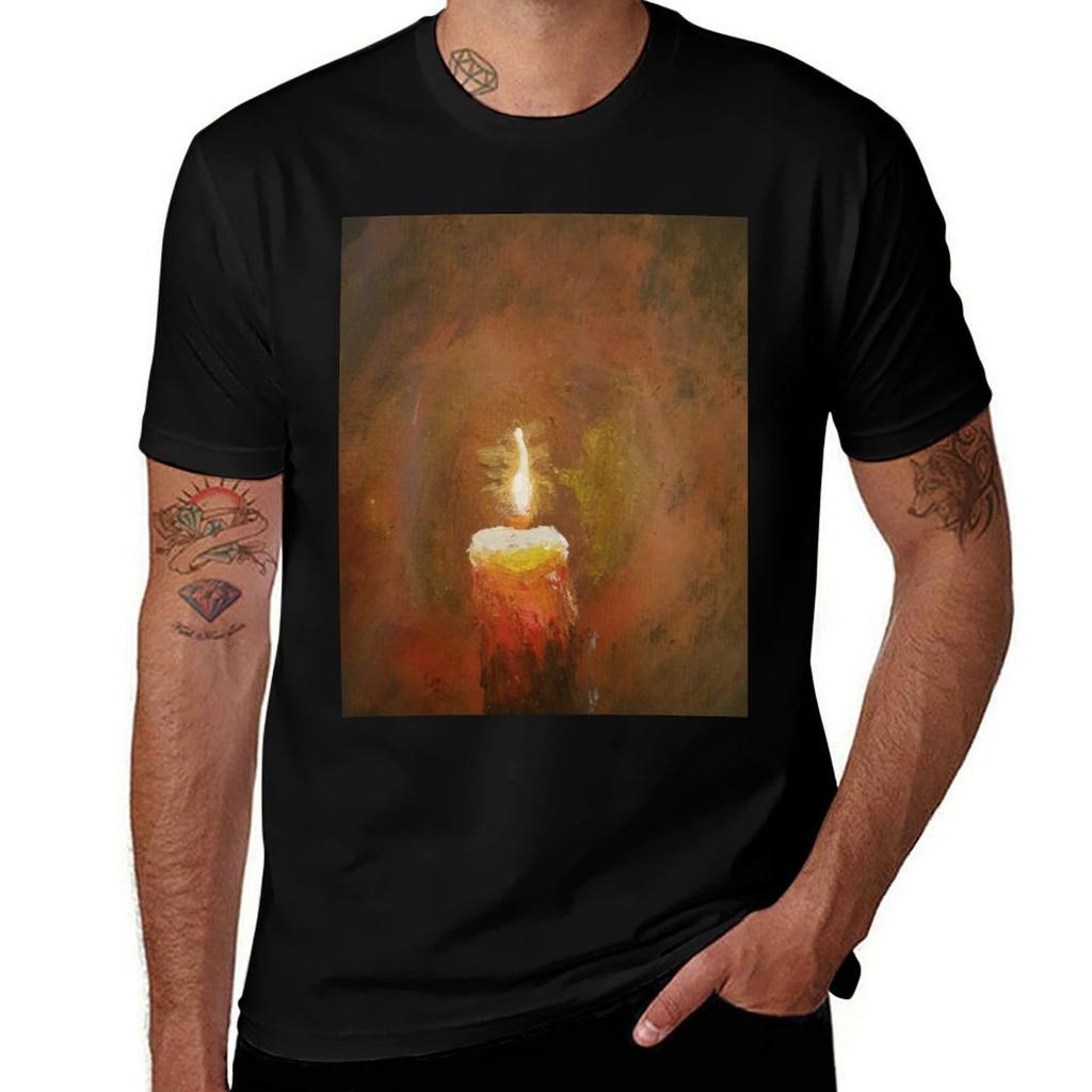 Candle Flame On Black Background TShirt Lightweight Print TShirt